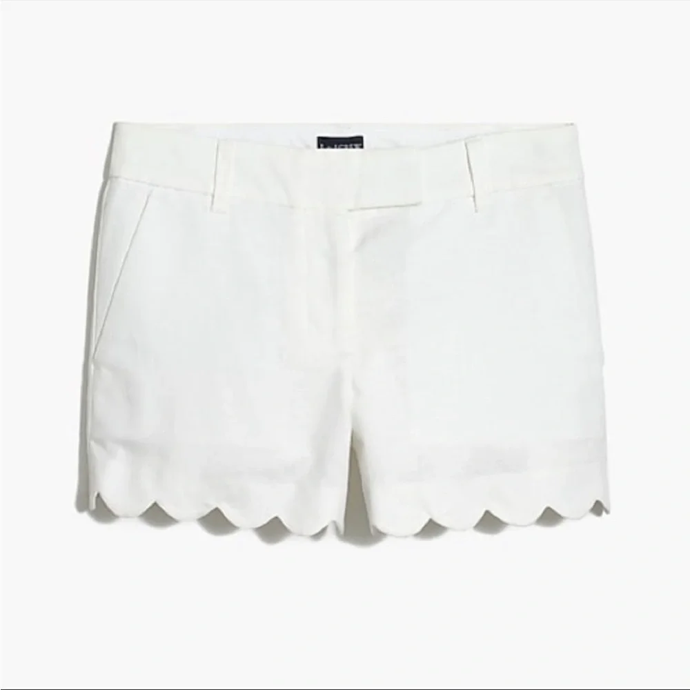 J. Crew White Linen shorts with Scalloped Hem
